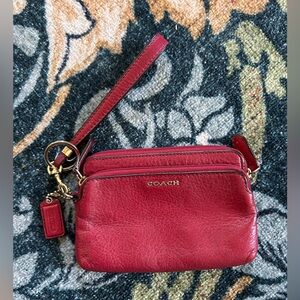 Coach Cherry Red Leather Wristlet Gold Hardware